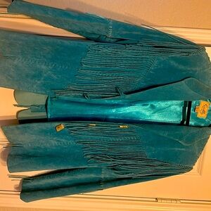 Suede turquoise fringe jacket